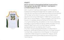 Load image into Gallery viewer, Kevin Durant Autographed White Supersonics Swingman Jersey with "08 ROY" Inscription ~ Limited Edition to 135 ~