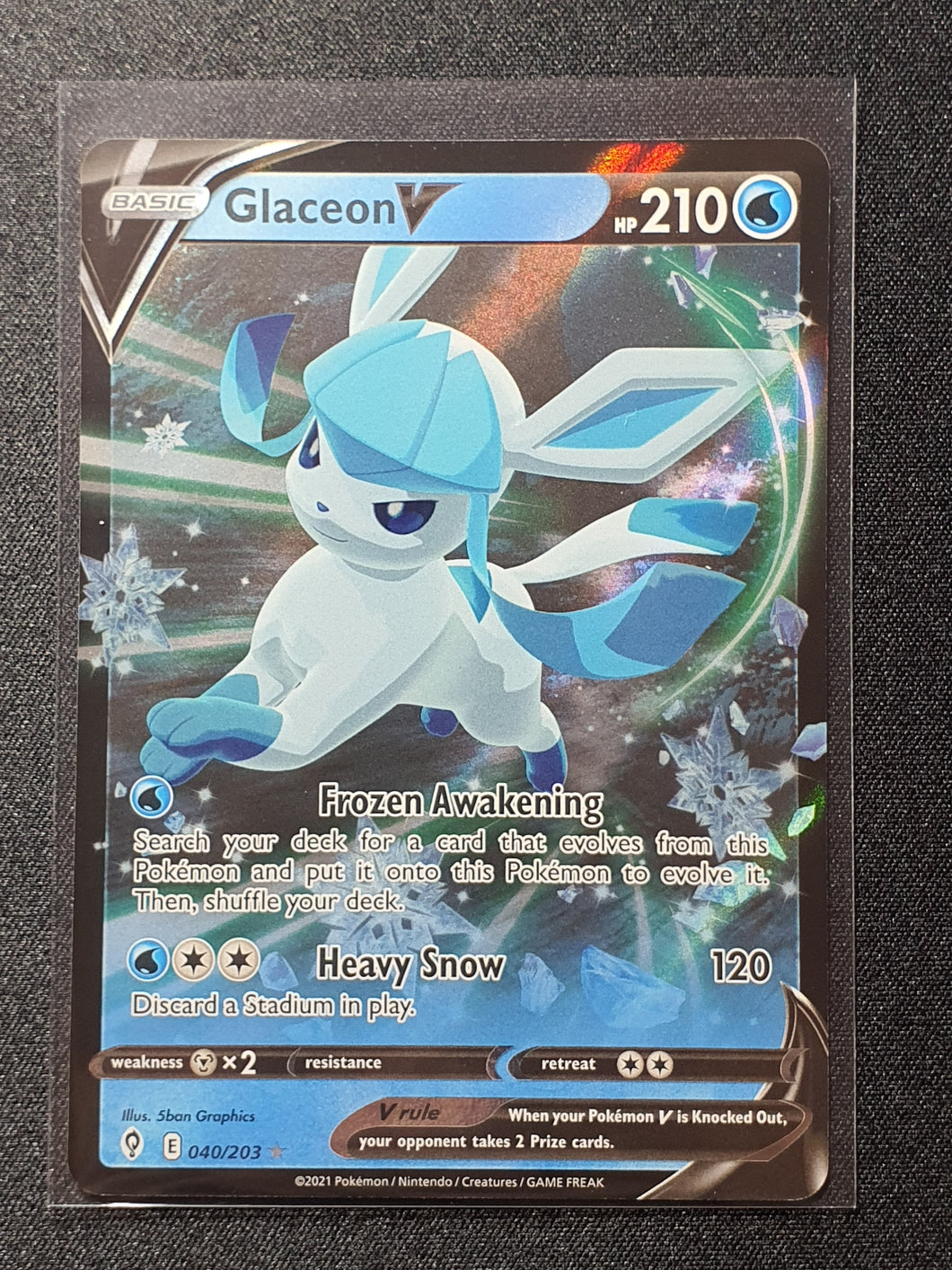 Glaceon V 040/203 Prize Pack Series Cards Glaceon V 040/203 Full Art Holo - Evolving Skies Set, Near Mint (NM) Pokemon Card Glaceon V 040/203 Prize Pack Series Cards Glaceon V 040/203 Full Art Holo - Evolving Skies Set, Near Mint (NM) Pokemon Card