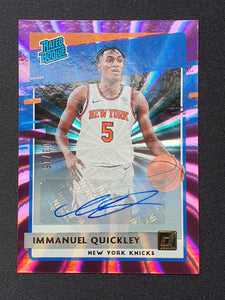 2020-21 Panini Donruss Rated Rookie Immanuel Quickley Purple Laser Auto /15