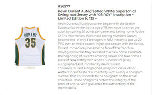 Kevin Durant Autographed White Supersonics Swingman Jersey with "08 ROY" Inscription ~ Limited Edition to 135 ~