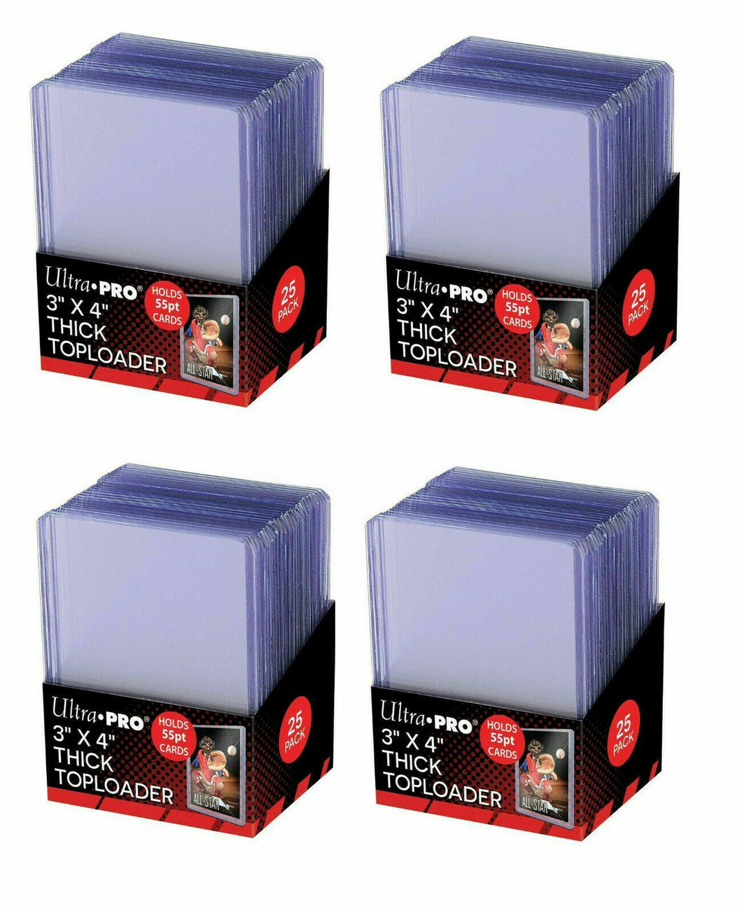 100 x Ultra Pro Clear 55pt THICK TOPLOADER 3x4 - 4 packs x 25 ct