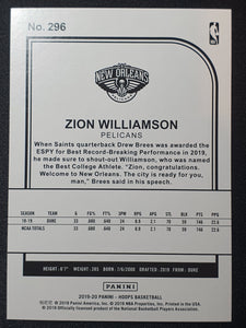 2019-20 Panini NBA HOOPS Tribute Zion Williamson #296 RC Rookie